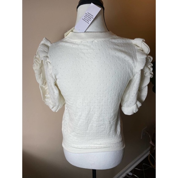 Ella Moss Cream White Boho Puff Sleeved Short Sleeved Sweater Top Size XS NWT - Picture 8 of 10